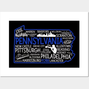 York Pennsylvania cute map, Erie, Bethlehem, Scranton, Lancaster, Levittown, Harrisburg Posters and Art